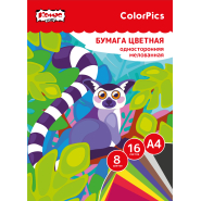 Бумага цветная Комус Класс ColorPics А4 16л.8цв.одностор.мелован.,папка Бумага цветная Комус Класс ColorPics А4 16л.8цв.одностор.мелован.,папка